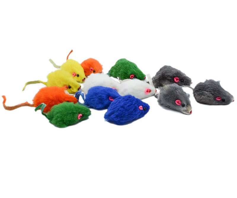 Famgee 20 PCS Furry Squeak Mouse Rattle Sound Plush Mice Fur Interactive Catch Play Catcher Pet Kitten Cat Toys (Random Color) - Image 5